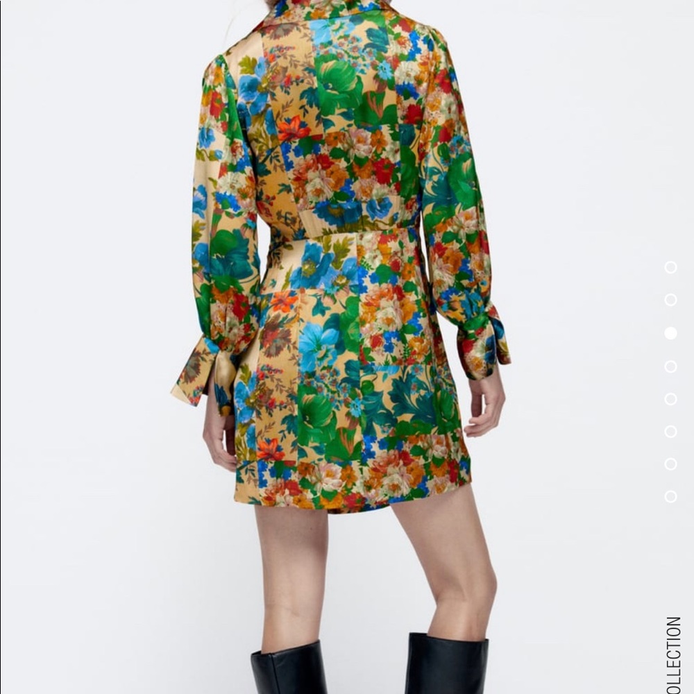 New Zara Floral Mini Wrap Dress Satin Effect